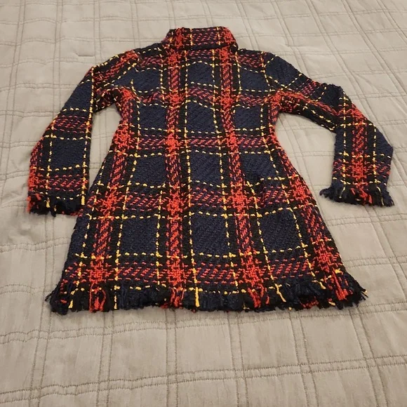 CBR Long Sleeve Plaid Dress - Red, Black, Blue And Yellow With Fringe Hem Sz S! - Picture 6 of 13